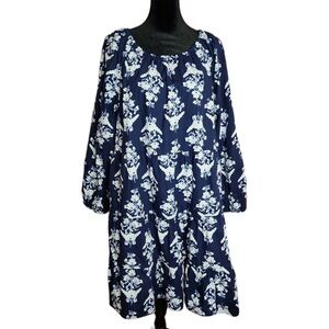 J CREW Floral Cotton Poplin Raglan Sleeve Tiered Mini Pocket Dress, size M